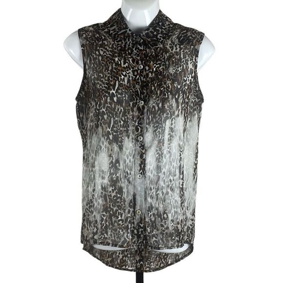 Chico’s Sheer Leopard Print Sleeveless Button Front Top 0 S/4 - Picture 1 of 9